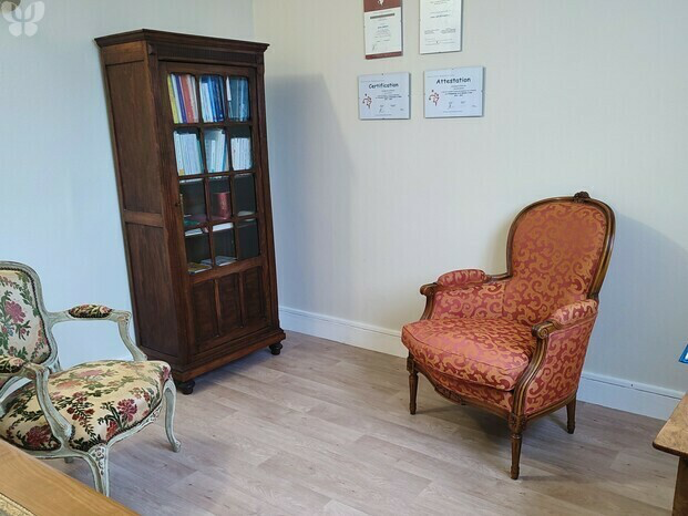 Bibliothèque et fauteuil d'accueil